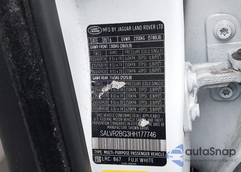 2017 Land Rover Range Rover Evoque Hse из США, поврежденный, VIN SALVR2BG3HH177746